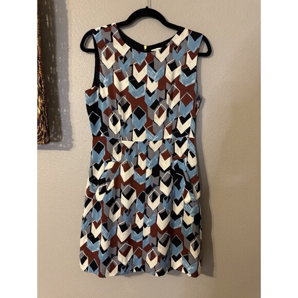 Diane Von Furstenburg Dress 6 Stretch Silk Blue Maroon Pockets Sleeveless Summer - Picture 9 of 11